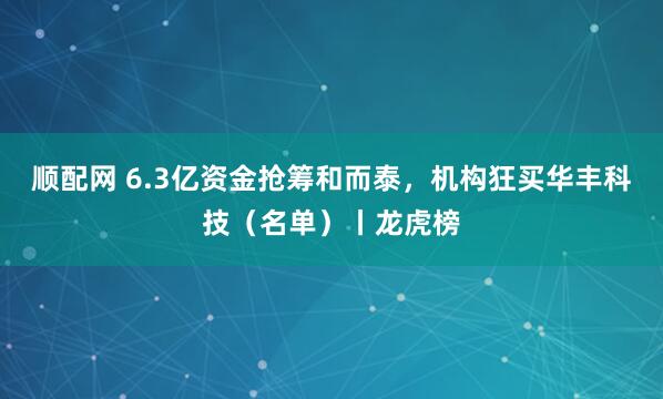 顺配网 6.3亿资金抢筹和而泰，机构狂买华丰科技（名单）丨龙虎榜